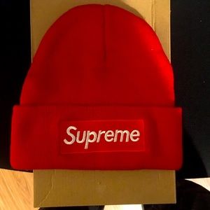 Red Supreme Red box beanie cap